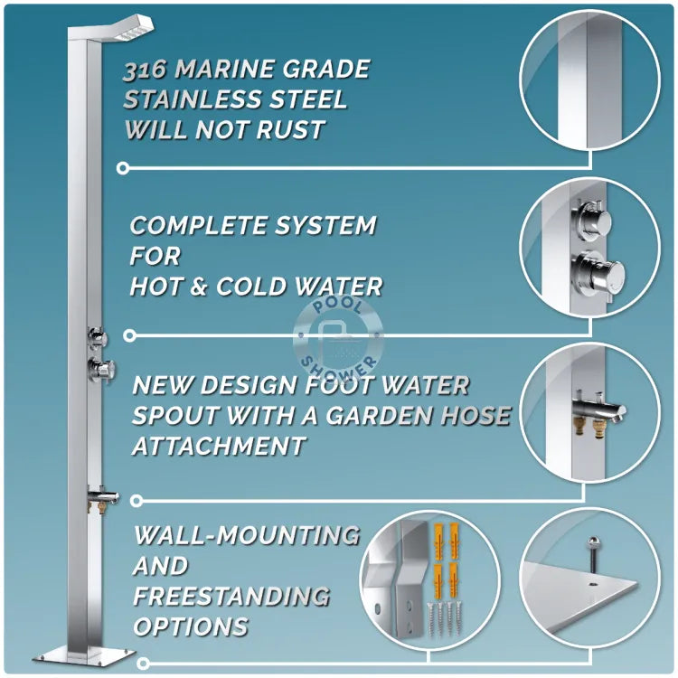 Bondi Silver Outdoor Indoor Pool Shower