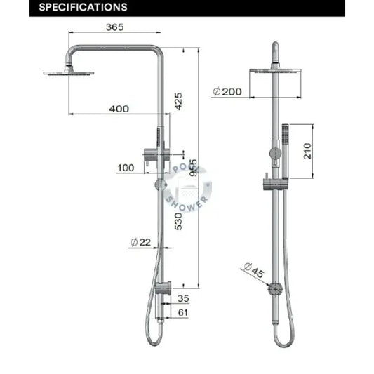 Delta 316 Marine Grade Stainless Steel Wall Mounted Outdoor Shower Rail