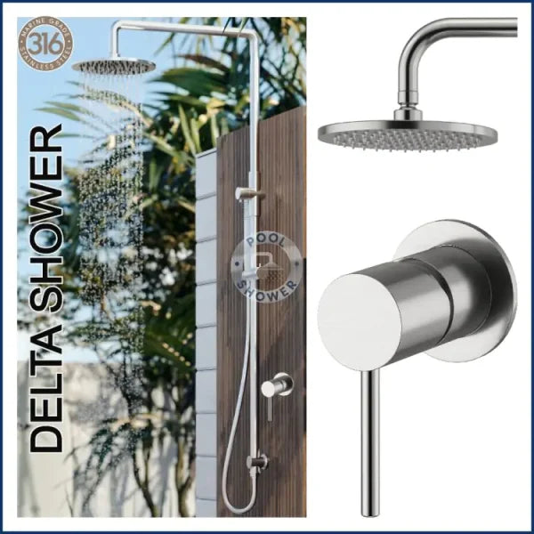 Delta 316 Marine Grade Stainless Steel Wall Mounted Outdoor Shower Rail