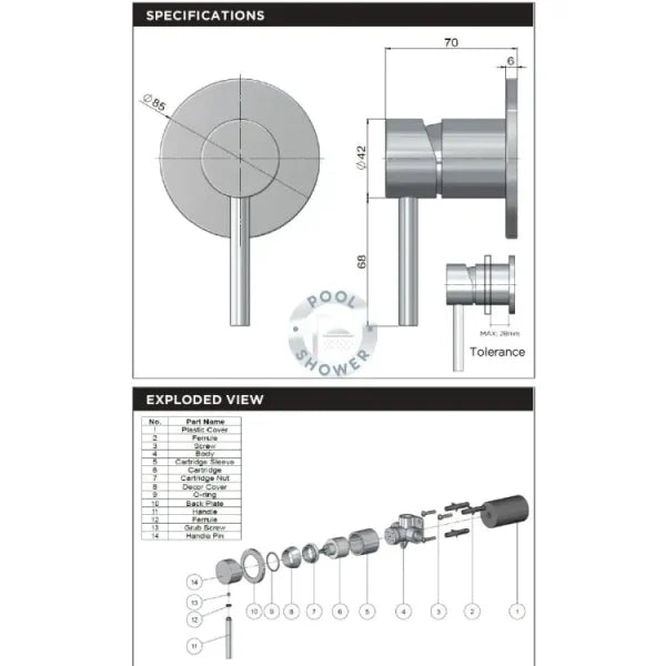 Delta 316 Marine Grade Stainless Steel Wall Mounted Outdoor Shower Rail