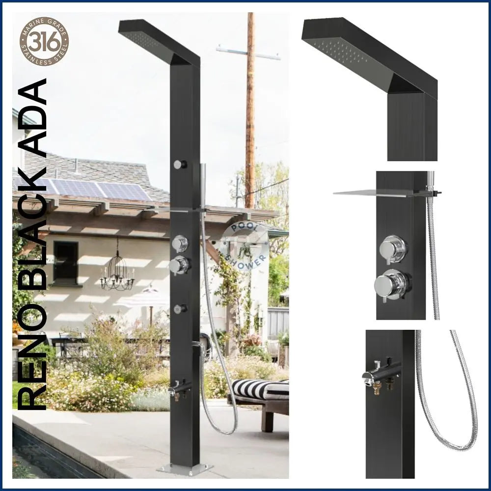 Reno Black ADA Outdoor Pool Shower