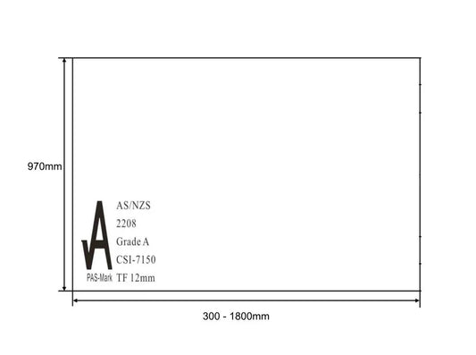 Clear Toughened &amp; Heat Soaked Glass Balustrade Panel Top Handrail 12(T) x 970(H)
