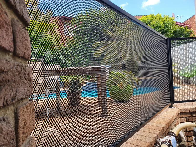 Perforated Pool Fence Panel &amp; Framing KIT Satin Black 1200x2000mm
